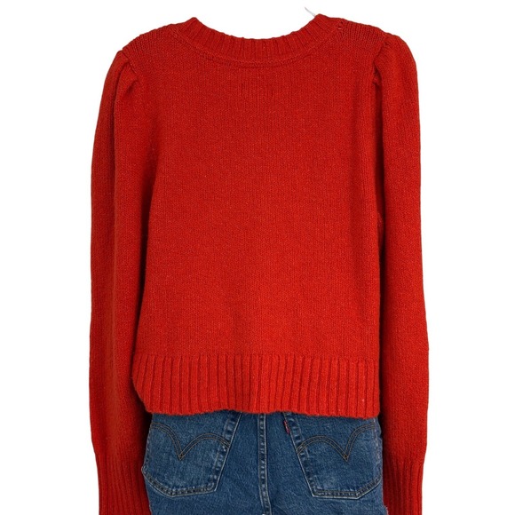 Maeve by Anthropologie Orange Knit Sweater Puff Sleeve‎ Pullover Women L Classic - Picture 4 of 11